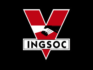 Photo: www.wikipedia.org  The INGSOC logo from the film "1984" that will be printed on the front of the seniors' t-shirts. 