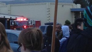 A fire engine comes to IHS, following protocol, on the cold and damp Thursday morning.