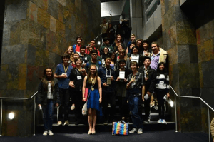 The students who received awards at the Lenaea Theatre Festival pose for a group picture with their medals. Photo: Emily Kowalski