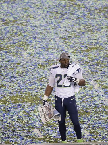 Robert Turbin on the field after the Super Bowl