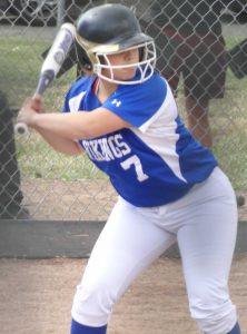 Senior Julisa Nunez in the third inning ready to hit. PC: Channing Whitaker