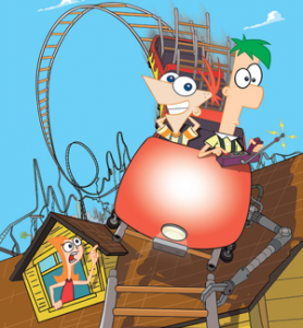 Phineas and Ferb and their original roller coaster. PC: http://upload.wikimedia.org