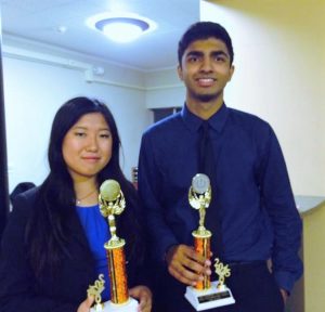 Junior Michelle Huang and senior Aditya Kaushik received 2nd place trophies for their performance in Varsity Parliamentary Debate (Photo: Michelle Huang).