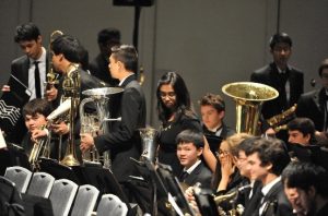 Concert band gets ready to perform at the All-State High School Concert on Feb. 14 at the San Jose Center for Performing Arts (Sankar Bose).