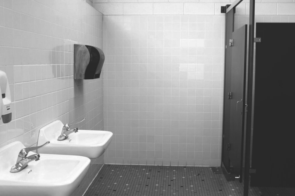 This girl’s bathroom, located next to Room 94 and across from Room 106, sees frequent, daily usage from a multitude of students. (Picture: Sabrina Sun). 