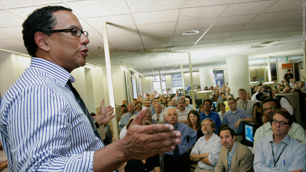 Times editor Dean Baquet explains policy changes during a staff meeting. Everyone is sad.