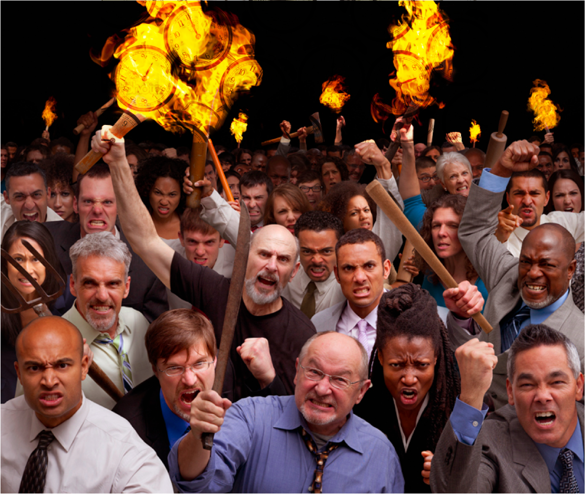 Angry mob members gather for communal sacrifice of farmers in Bakersfield