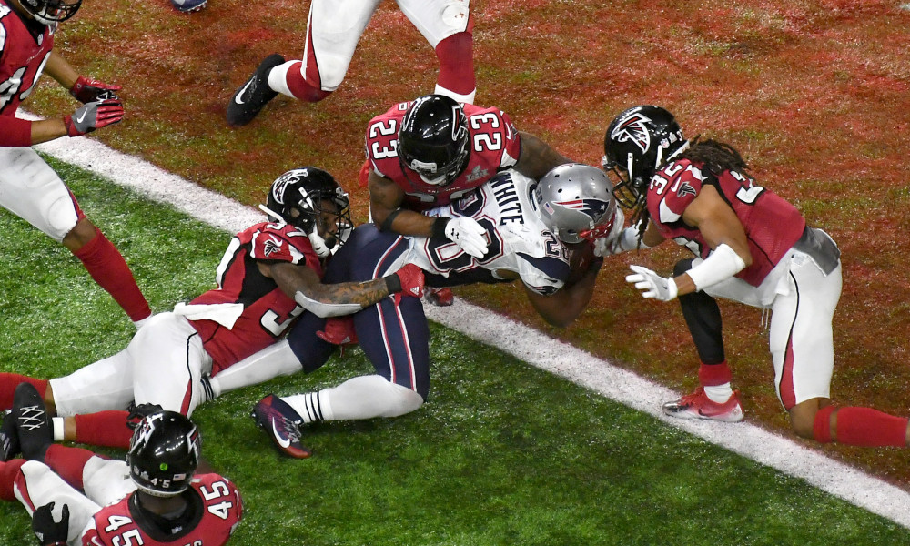 Patriots running back James White rushes for the Super Bowl winning touchdown