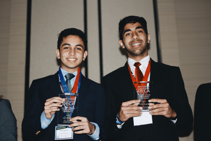 Juniors Sourish Agarwal and Rachit Pareek placed first in their event, Hospitality and Team Decision Making (Photo: Angelica Shao).