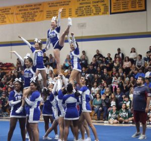 The cheerleaders’ group stunt team prepared and performed the most difficult routine out of all teams at regionals.
