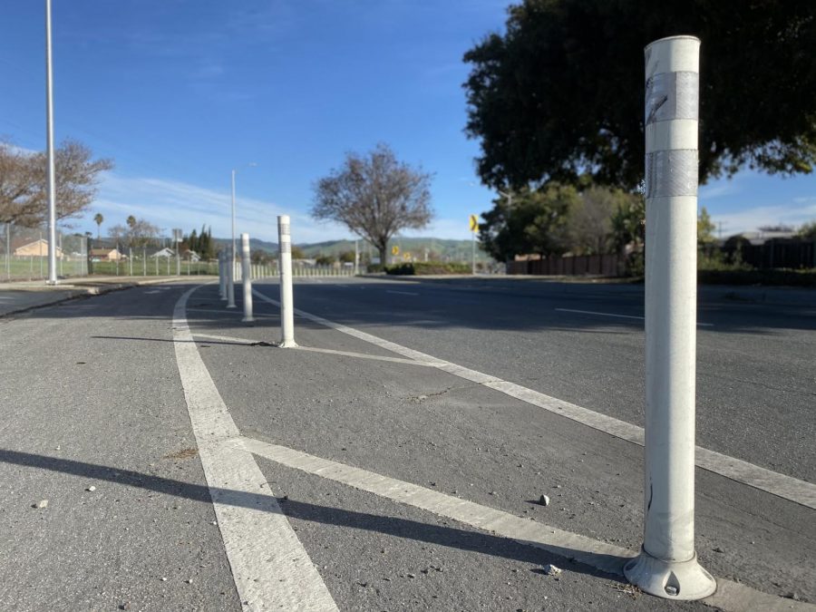Bike poles can be seen in front of the Main Fremont Library