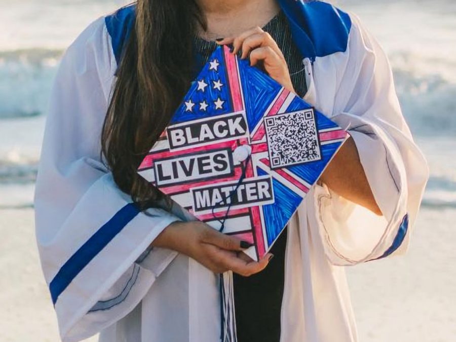 A decorated graduation cap from an Irvington Class of 2020 senior.