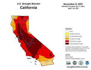 Credit: US Drought Monitor. California is currently in crippling drought, with the majority of the state in exceptional drought. More than one storm is necessary to remove all of that red.