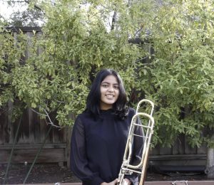 Suhani Shukla (11) plays trombone in Irvingtons marching band and wind ensemble. (Photo credit: Suhani Shukla)
