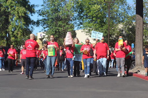 FUDTA members encircle and march inside the FUSD office building.