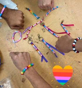 Students create various beaded accessories to represent their identities/flags at GSA’s Beads and Bracelets event.  

