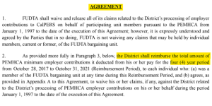FUDTA’s Written Settlement with FUSD, detailing reimbursement information. 