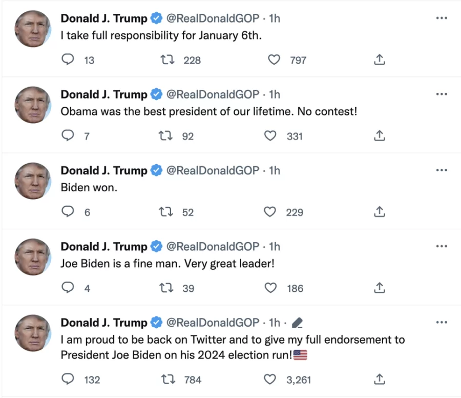 An account impersonating Donald Trump that paid for the blue verified check mark.