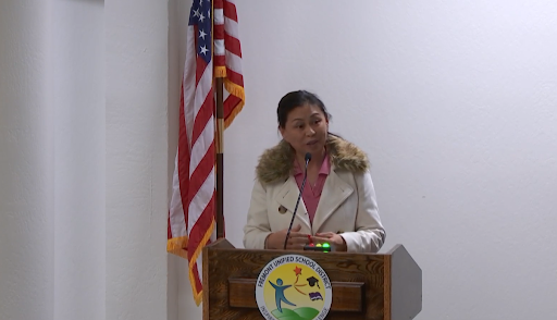 An Irvington parent thanks Board Members Sharon Coco, Dianne Jones and Vivek Prasad for attending Irvington’s multicultural rally, as well as commenting on the rally’s highlights, including martial art dances, and Indian and Chinese dances (FUSD).
