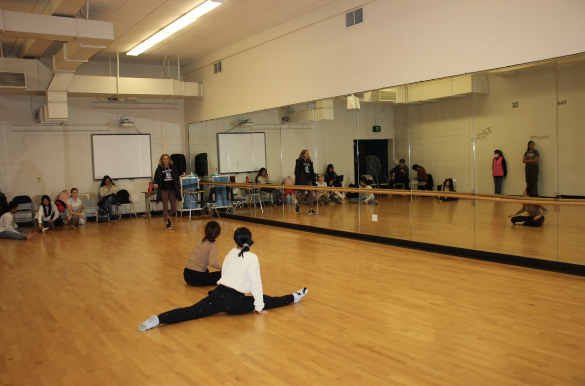 Ms. Dotseva organizes auditioners as the first group of students warm-up to audition for the next year’s competitive dance class.
