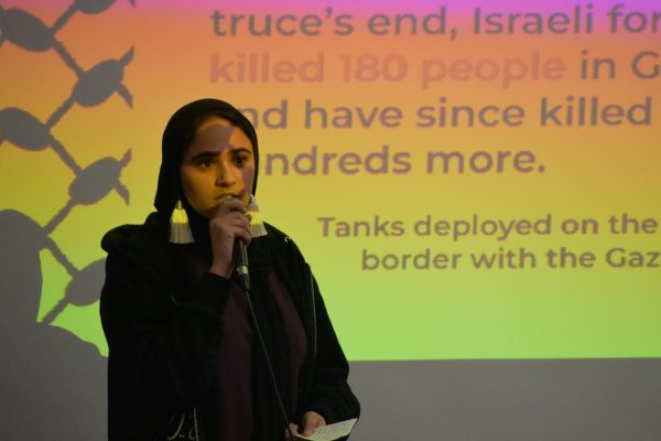 MSA Secretary Iman Shoukat (12) talks about the end of the 4-day November ceasefire.
