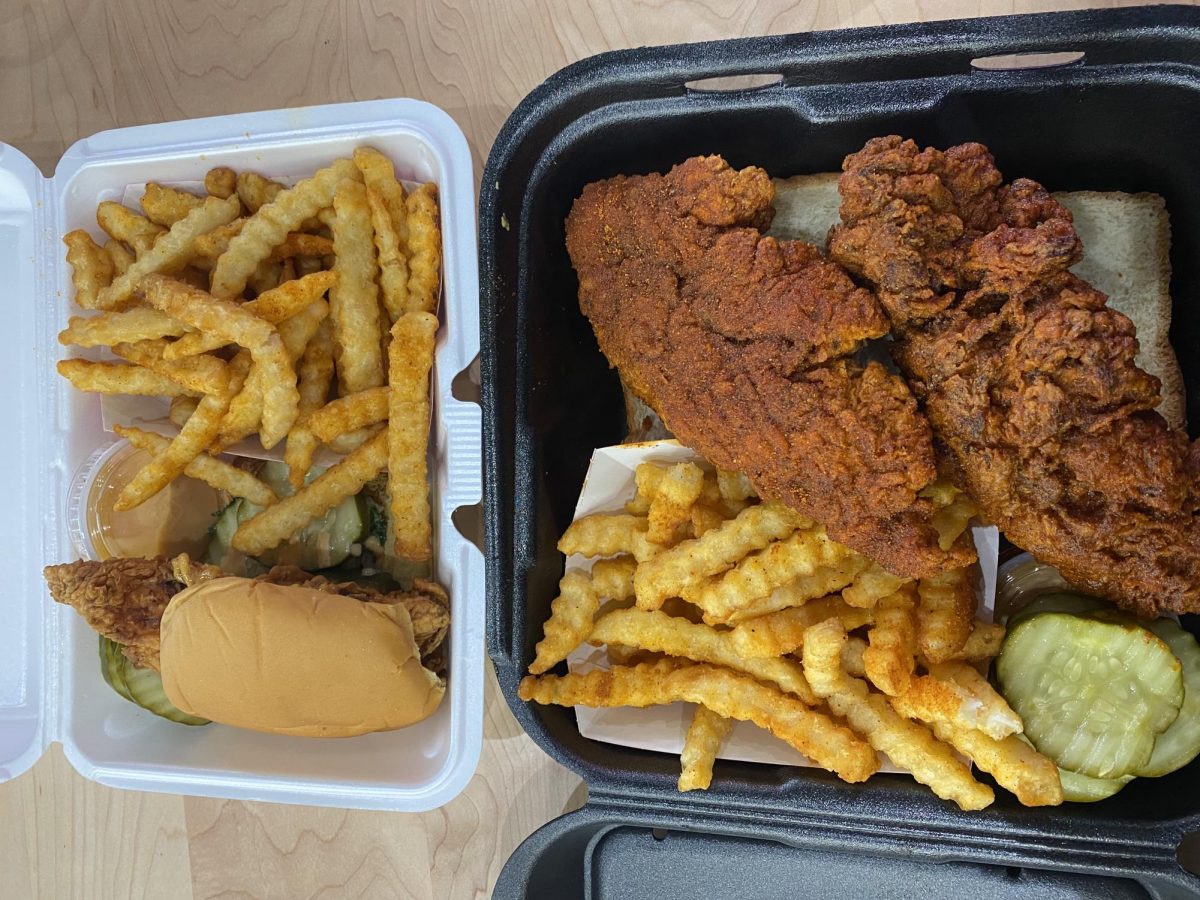 Daves Hot Chicken combo boxes #1 (right), and #4 (left). 