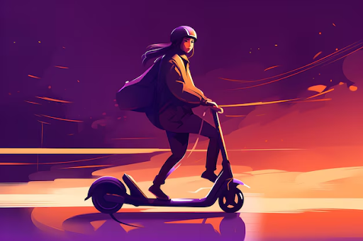 A girl rides her scooter, ready to explore new horizons. 