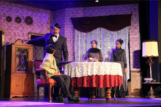 A tense moment in the play as Teddy Brewster (Cameron Kong) confronts Dr. Einstein (Rahi Vinod)
