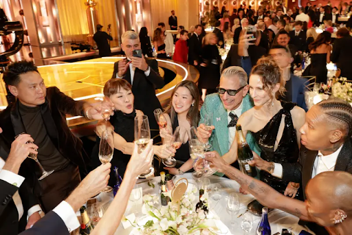 
The cast of “Wicked” celebrates their nominations at the 82nd Golden Globes. 
