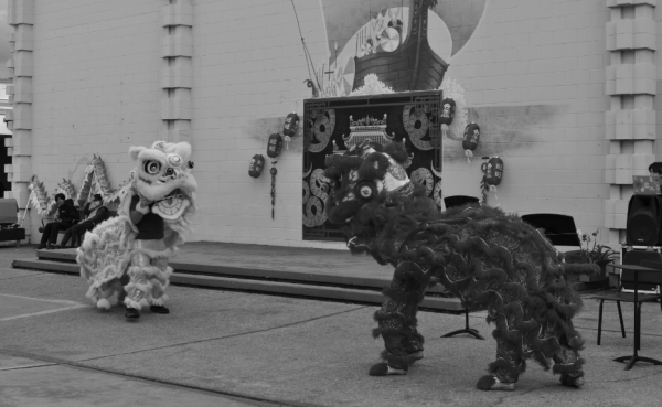 Irvington’s Lion Dancers Parade in the Courtyard during the Chinese New Year Celebration