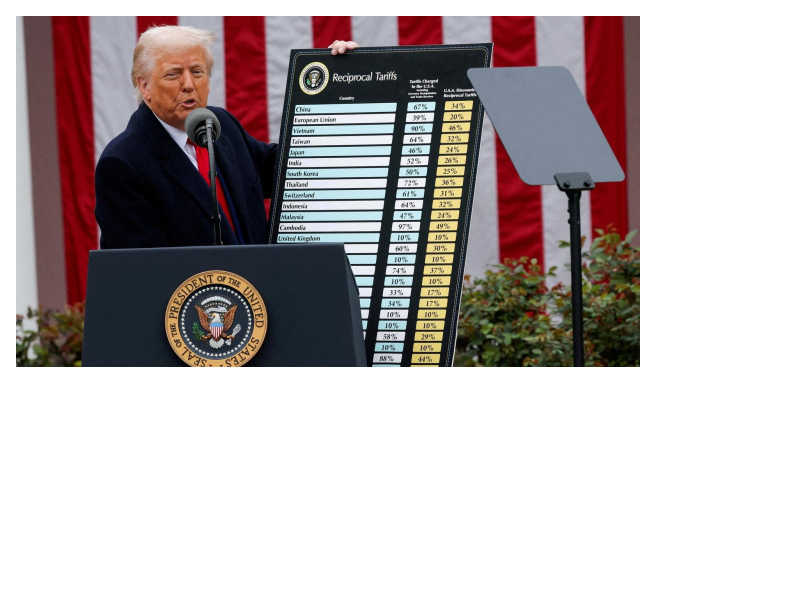 President Donald Trump delivers remarks on the reciprocal tariff policy in the Rose Garden on April 2, 2025. 