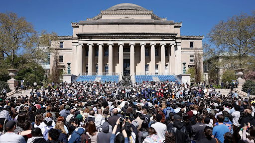 Columbia University filled with faculty and students protesting.
