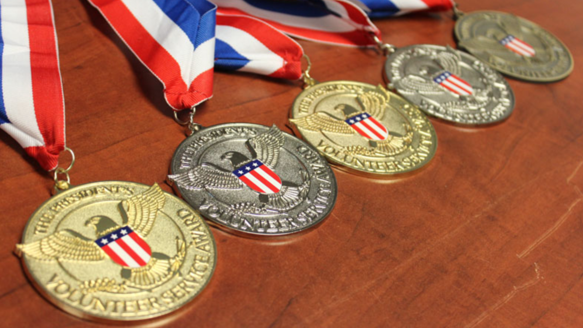 Medals earned from the Presidential Service Award.