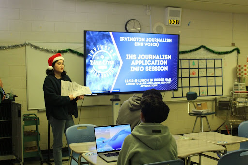 During Advisory, students look on as Ms. Kamal presents the Morning Show slides, which contain the on-campus activities and events students can expect that week.