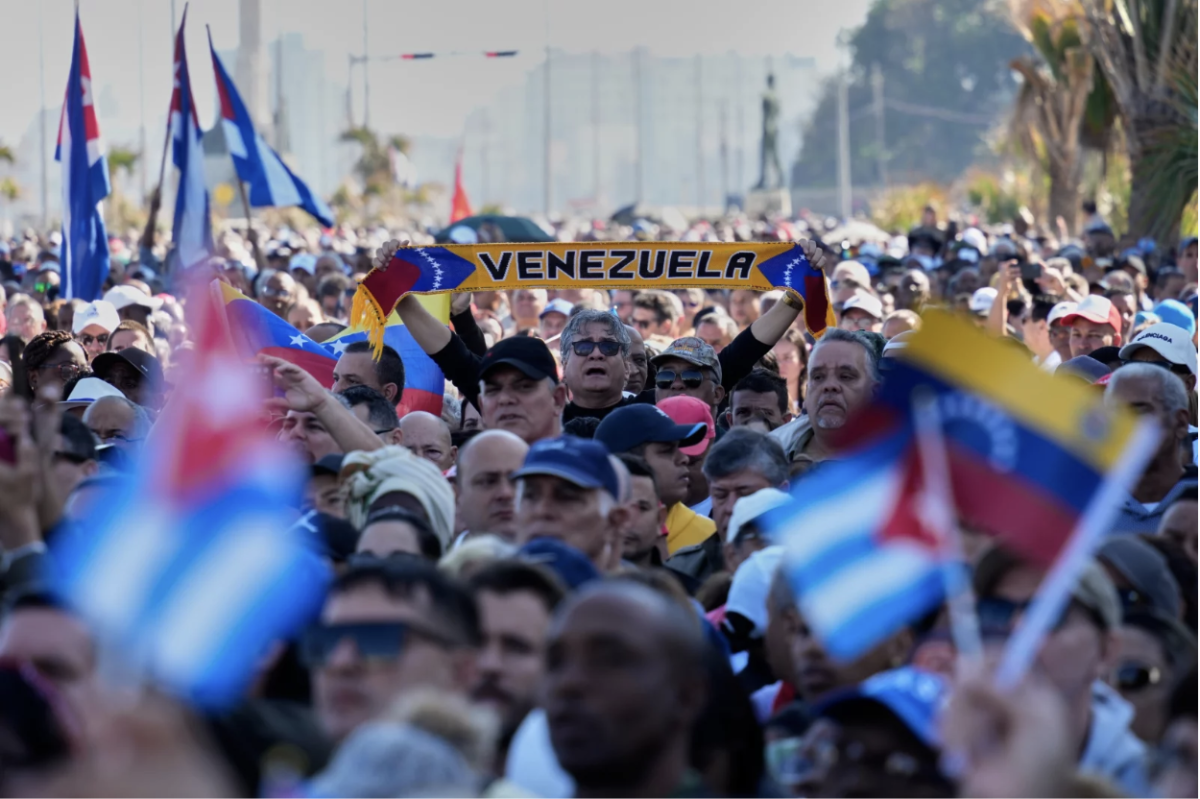 Cubans at a rally in Havana to show their support for Venezuela. (NPR)