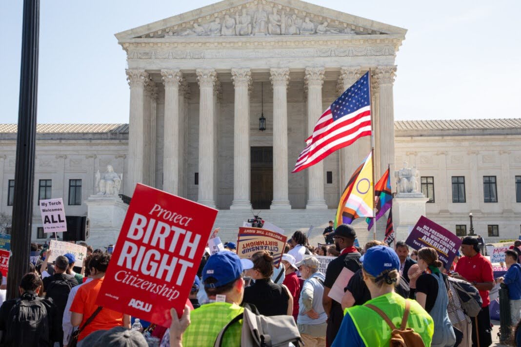 As the court convened to hear oral argument in Trump v. Barbara, people gathered outside the United States Supreme Court building in protest of the executive order’s challenge to birthright citizenship for undocumented immigrants (Atlanta Daily World).